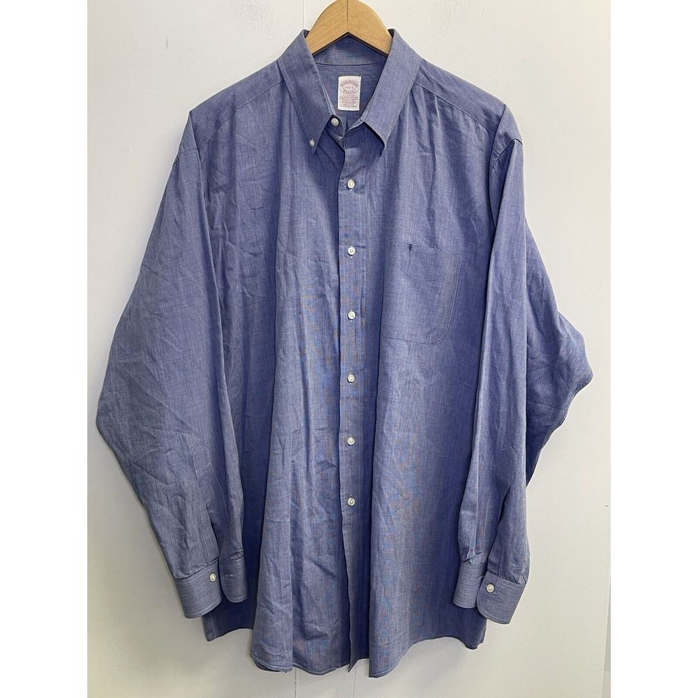 VTG Brooks Brothers Makers Dress Shirt Mens 17.5 - 5 Blue Made in U.S.A. *Flaws*